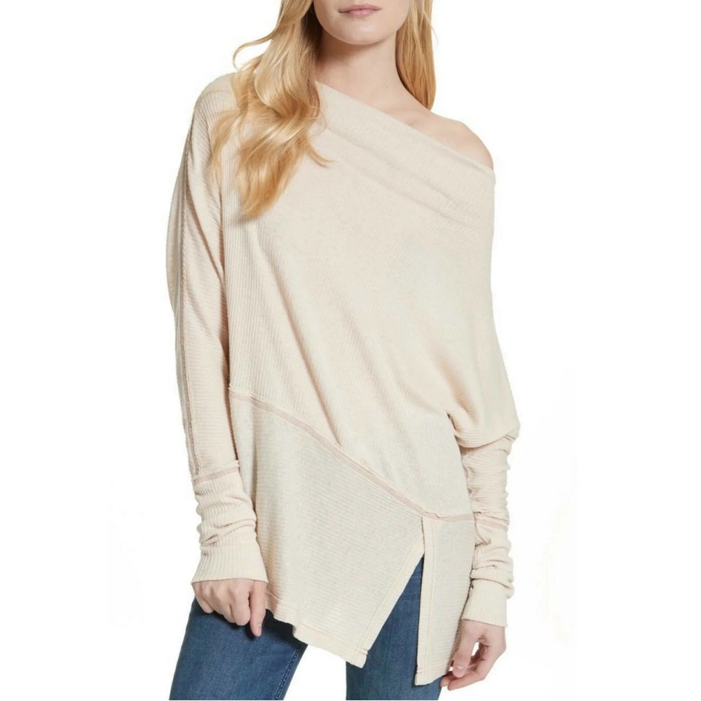 Free People Londontown Rib thermal Asymmetric off shoulder cotton blend Small